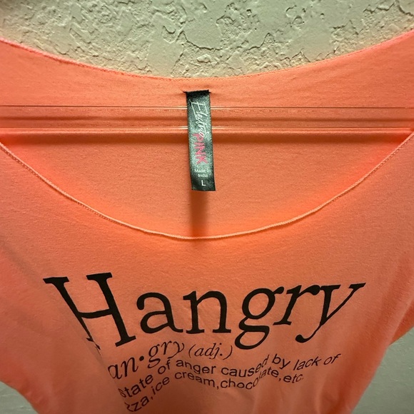 Coral Off Shoulder “Hangry” Graphic Tee Size Large - Picture 4 of 5